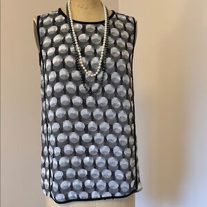 Women’s Sleeveless Sheer Illusion Black and White Dot Blouse
